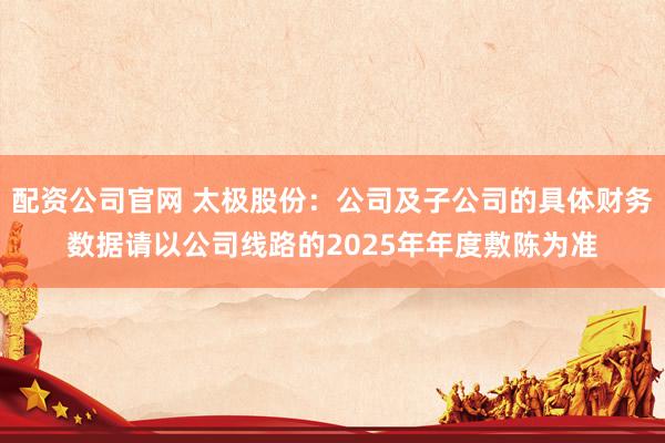 配资公司官网 太极股份:公司及子公司的具体财务数据请以公司线路的2025年年度敷陈为准