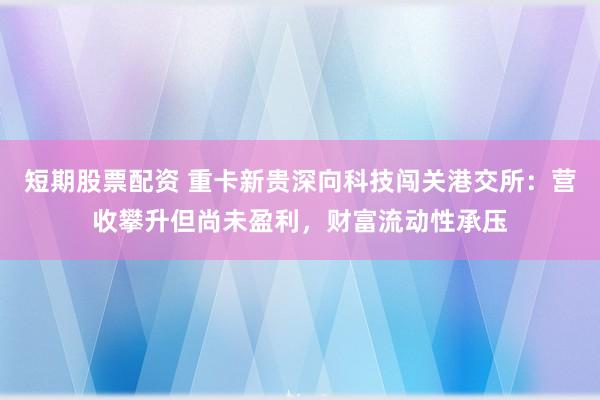 短期股票配资 重卡新贵深向科技闯关港交所：营收攀升但尚未盈利，财富流动性承压