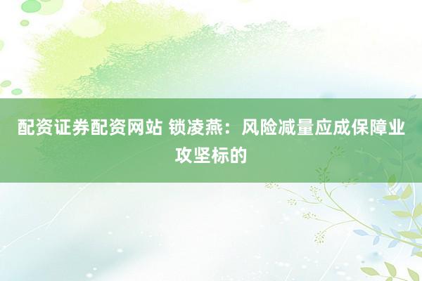配资证券配资网站 锁凌燕：风险减量应成保障业攻坚标的