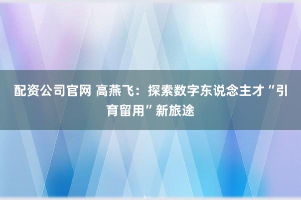 配资公司官网 高燕飞：探索数字东说念主才“引育留用”新旅途